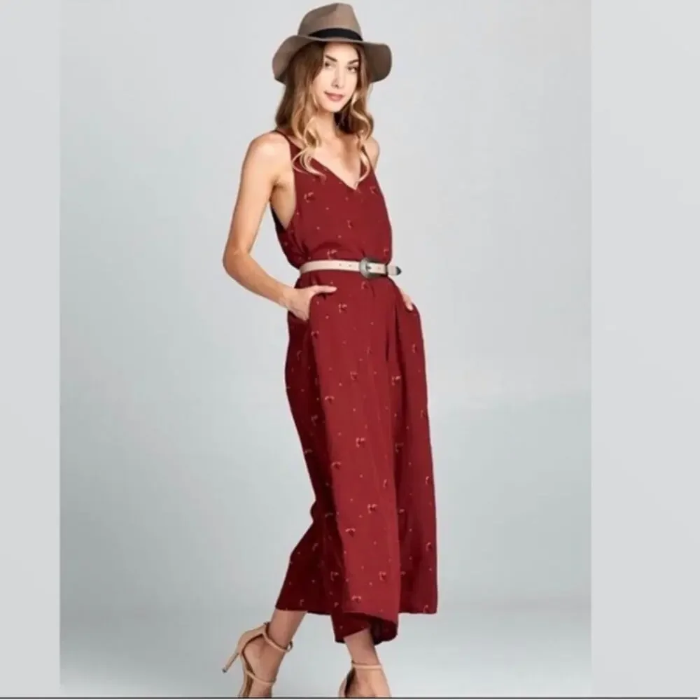 Honey Belle Burgandy flower jumper long romper